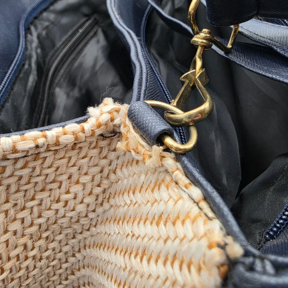 Frida Kahlo Woven Tapestry Satchel Bag Navy Blue Faux Leather Crossbody Handbag